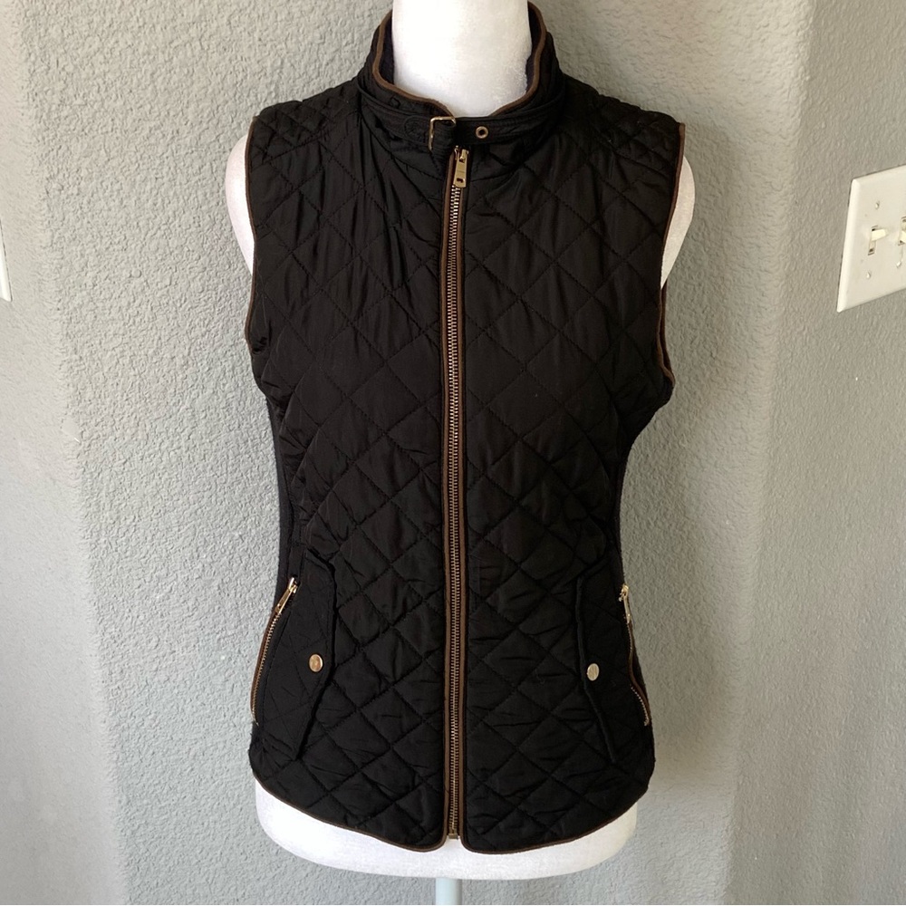 Shinestar Black Quilted Vest with Brown Accents
